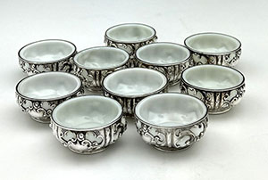 Whiting sterling and milk glass salts